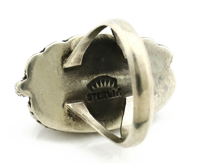 Navajo Ring .925 Silver Turquoise Mountain Signed Artist Apache C.80's