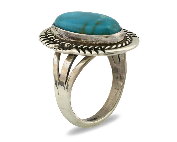 Navajo Ring .925 Silver Turquoise Mountain Signed M Begay C.80's