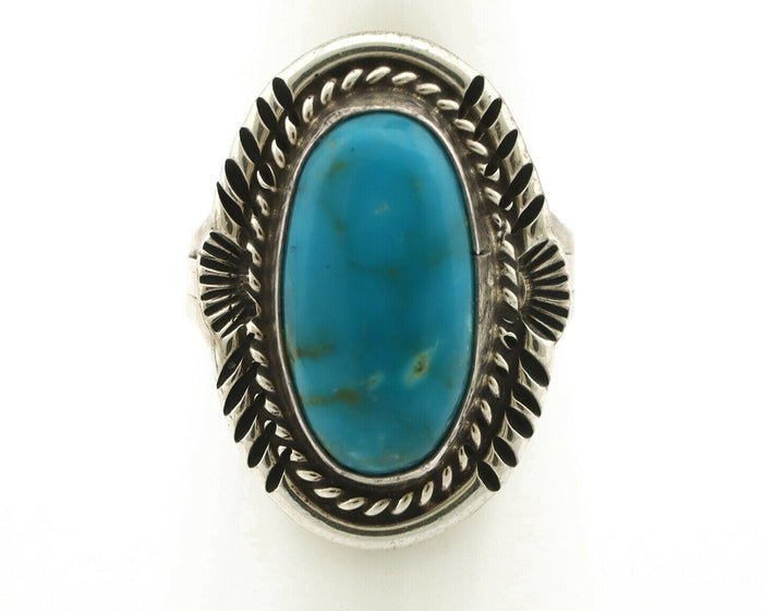 Navajo Ring .925 Silver Turquoise Mountain Signed M Begay C.80's