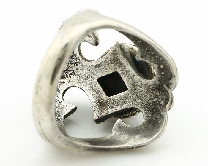 Navajo Sand Cast Ring .925 Silver Blue Turquoise Native Artist C.80's