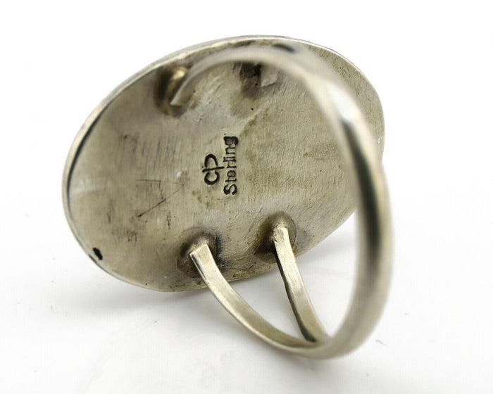 Navajo Shadow Box Ring .925 Silver Blue Turquoise Artist Signed CP C80s
