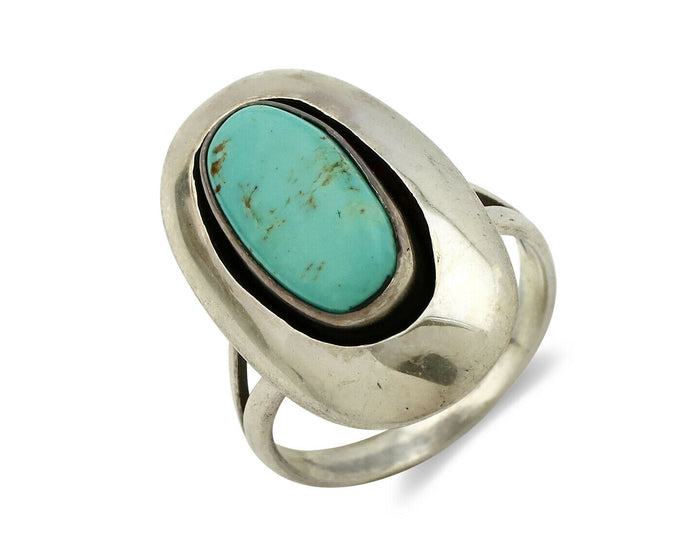 Navajo Shadow Box Ring .925 Silver Kingman Turquoise Signed M Montoya C80s