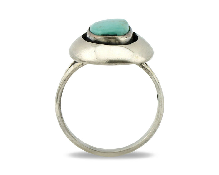 Navajo Shadow Box Ring .925 Silver Kingman Turquoise Signed M Montoya C80s