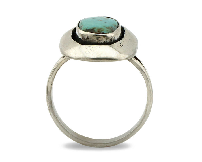 Navajo Shadow Box Ring .925 Silver Kingman Turquoise Signed M Montoya C80s