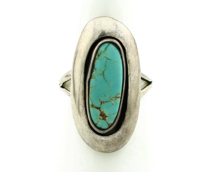 Navajo Shadow Box Ring .925 Silver Kingman Turquoise Signed M Montoya C80s