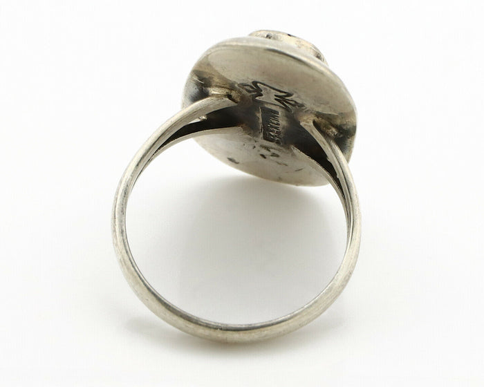 Navajo Shadow Box Ring .925 Silver Kingman Turquoise Signed M Montoya C80s