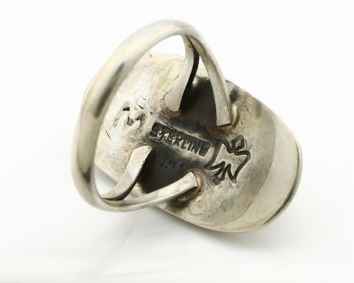 Navajo Shadow Box Ring .925 Silver Kingman Turquoise Signed M Montoya C80s