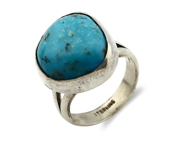 Navajo Shield Ring .925 Silver Blue Turquoise Native American Artist C.80's