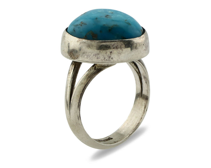 Navajo Shield Ring .925 Silver Blue Turquoise Native American Artist C.80's