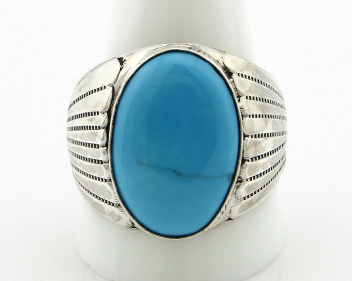 Navajo Turquoise Ring .925 Silver Handmade Signed Artist TZ C.80's