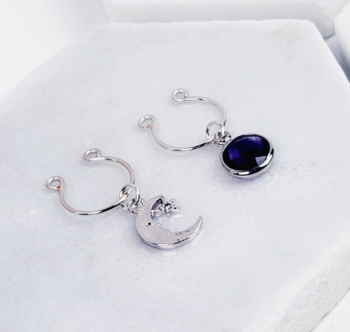 Nipple Rings with Silver Star, Moon, and Purple Gem