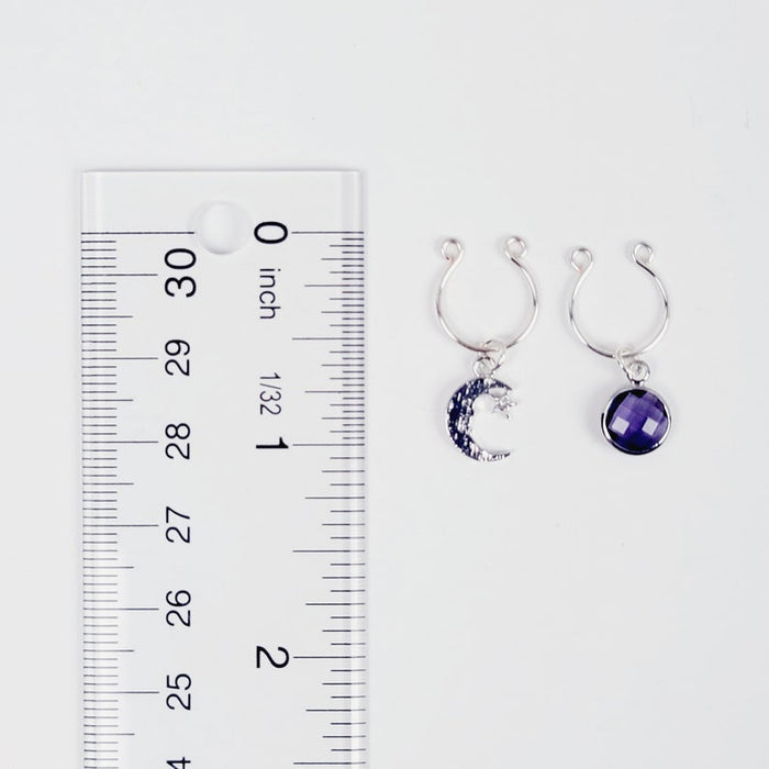 Nipple Rings with Silver Star, Moon, and Purple Gem