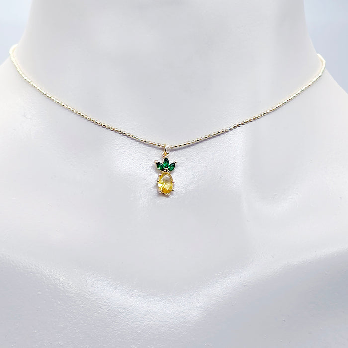 Pineapple Necklace. Real Gold and Gemstone Pineapple Choker Collar Necklace. Minimalist Gold Jewelry