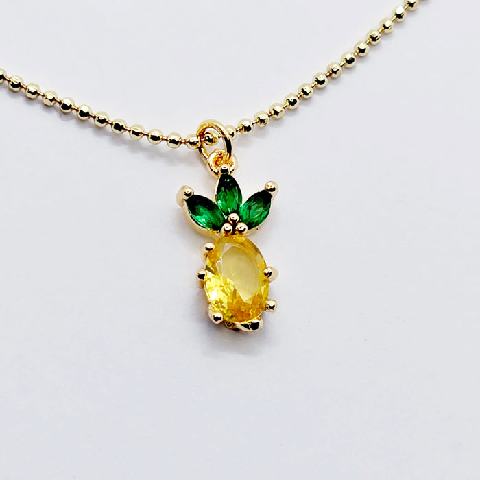 Pineapple Necklace. Real Gold and Gemstone Pineapple Choker Collar Necklace. Minimalist Gold Jewelry