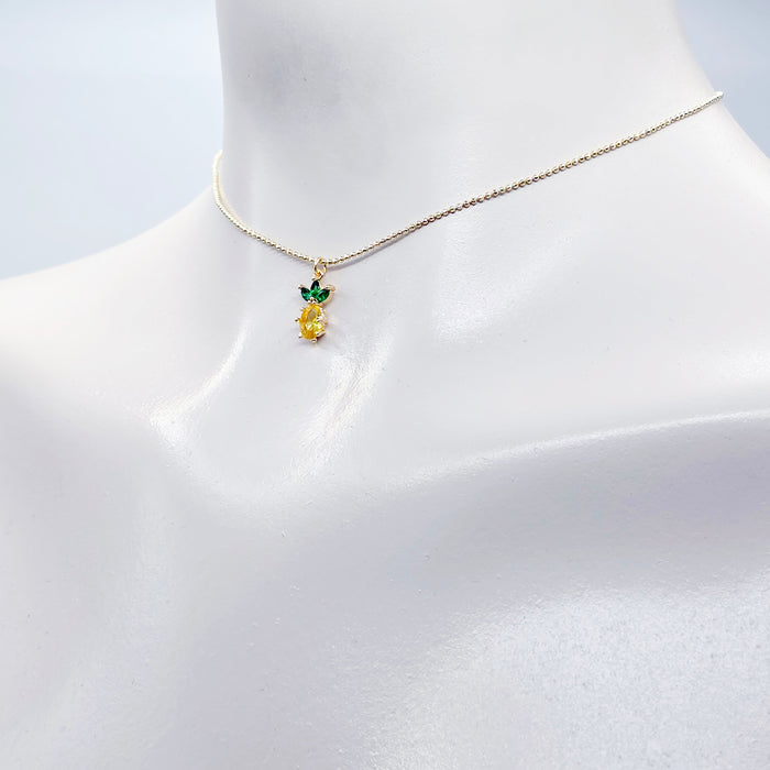 Pineapple Necklace. Real Gold and Gemstone Pineapple Choker Collar Necklace. Minimalist Gold Jewelry