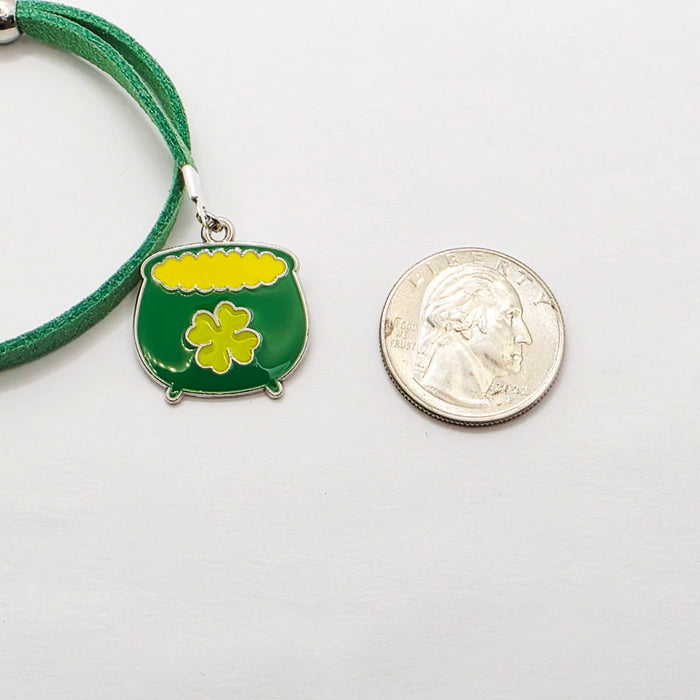 Pot O' Gold Penis Noose. Green Adjustable Cock Bracelet with Shamrock Pots of Gold Pendants.