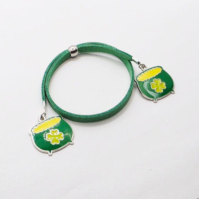 Pot O' Gold Penis Noose. Green Adjustable Cock Bracelet with Shamrock Pots of Gold Pendants.