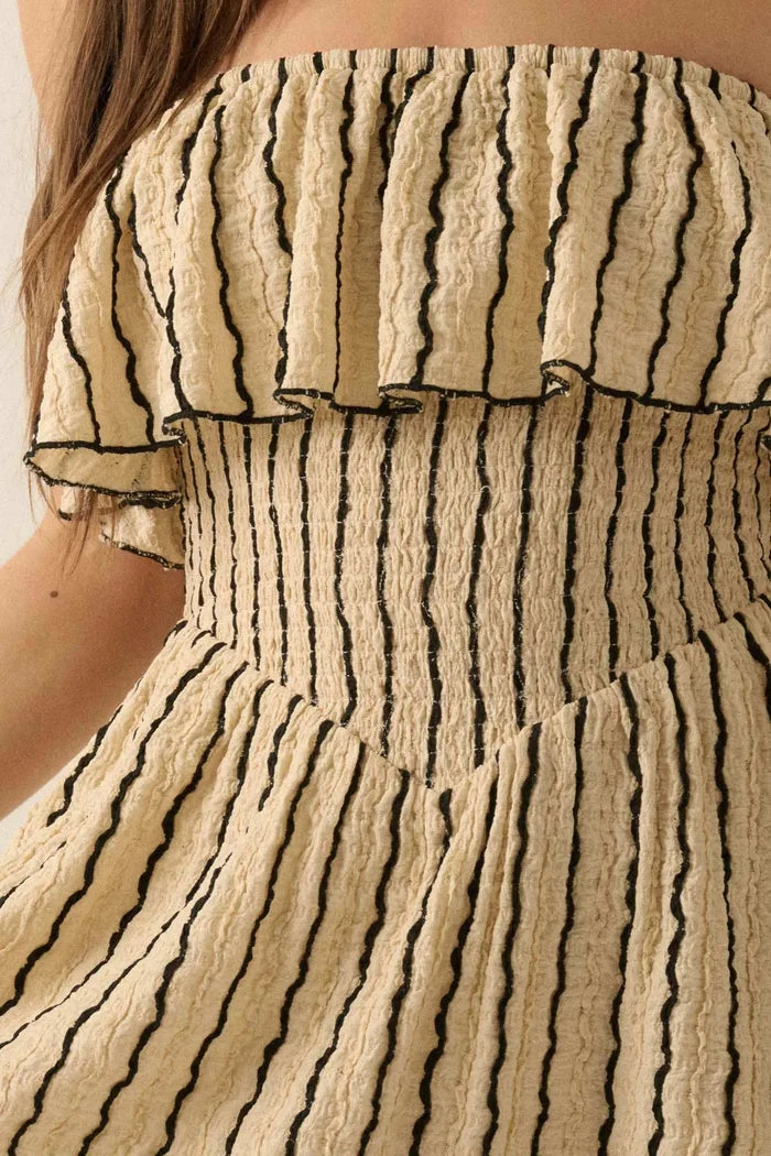Rolling Wave Striped Knit Strapless Flounce Romper - ShopPromesa