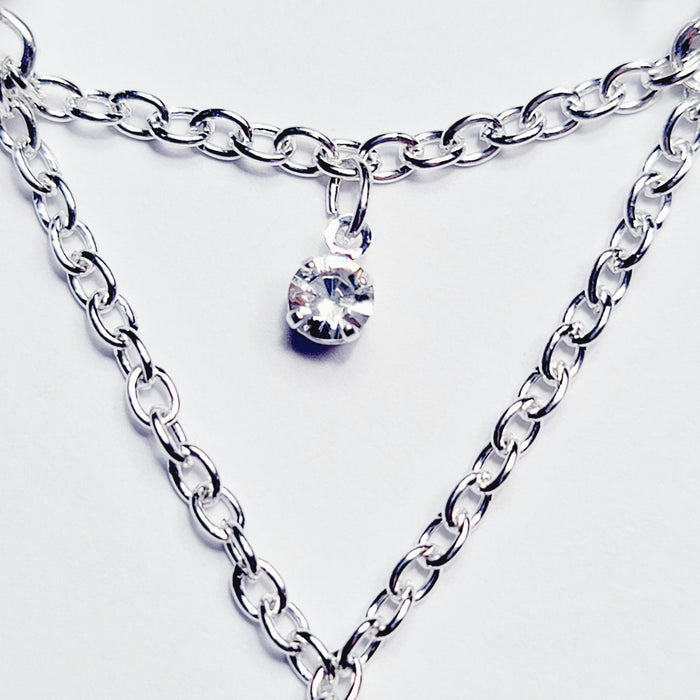 Silver Labia Chain Dangle with Heart and Sparkle. Non-Piercing Genital Jewelry.