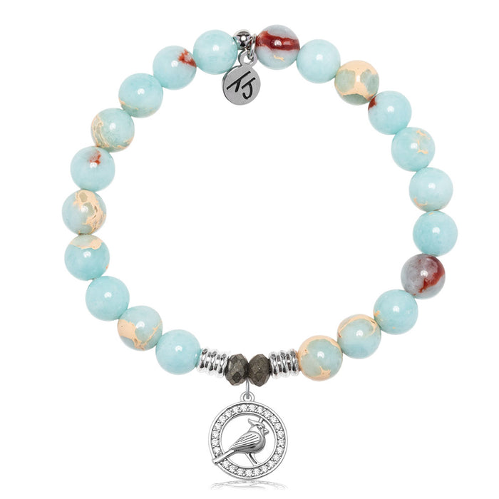 Snakeskin Jasper Gemstone Bracelet with White Cardinal CZ Sterling Silver Charm