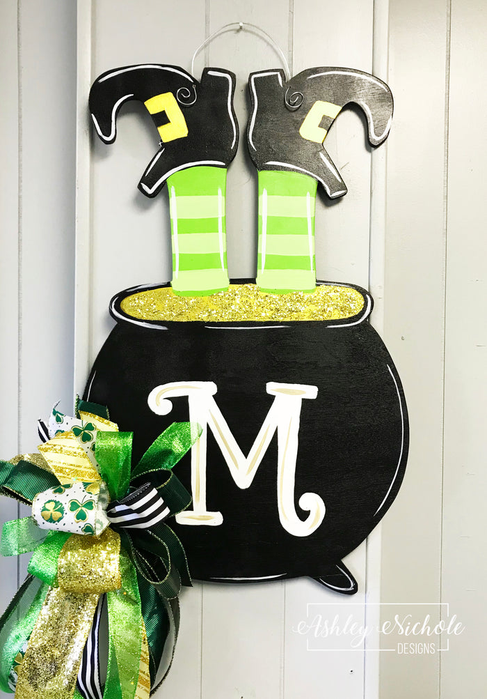 St. Patrick's Day Leprechaun Pot of Gold Door Hanger (Hand-Painted)