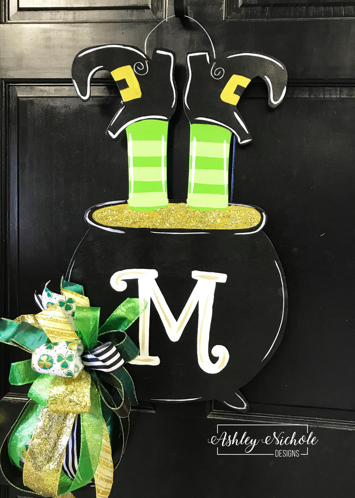 St. Patrick's Day Leprechaun Pot of Gold Door Hanger (Hand-Painted)