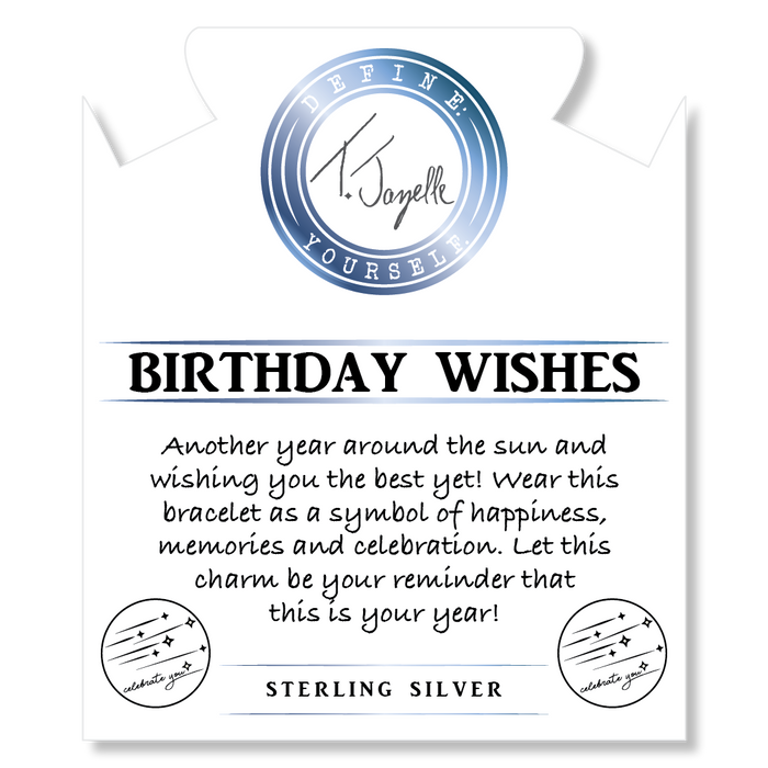 Strawberry Quartz Gemstone Bracelet with Birthday Wishes Sterling Silver Charm
