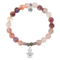 Strawberry Quartz Gemstone Bracelet with Hamsa CZ Sterling Silver Charm
