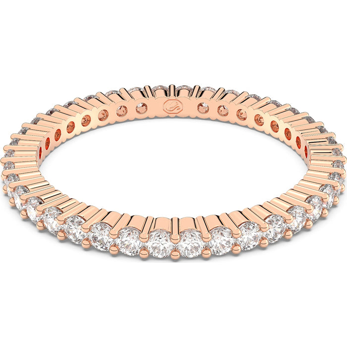 A round-cut white Vittore ring with rose gold-tone plating, from the Swarovski Vittore collection.