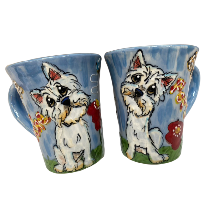 image of west highland terrier painted on ceramic dog mug by Debby Carman