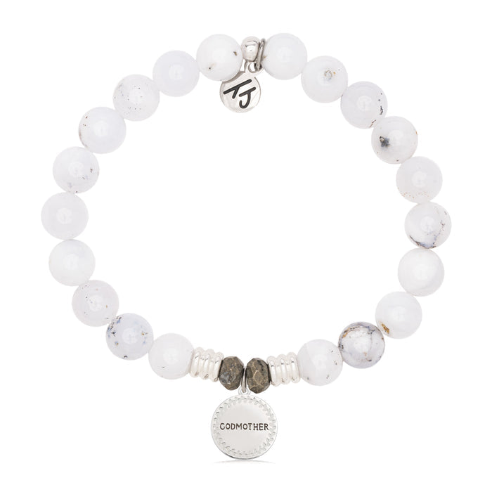 White Chalcedony Gemstone Bracelet with Endless Love Godmother Sterling Silver Charm