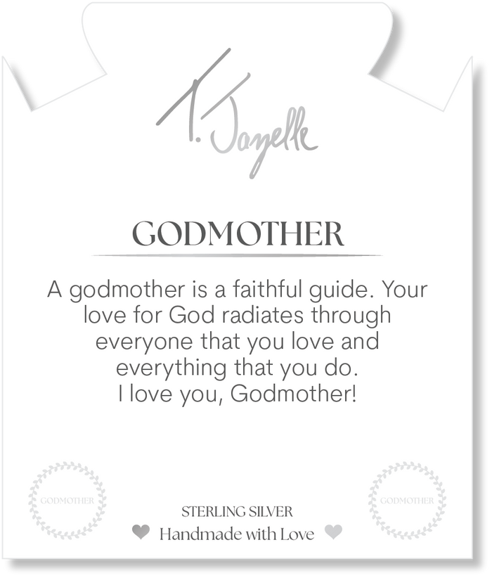 White Chalcedony Gemstone Bracelet with Endless Love Godmother Sterling Silver Charm