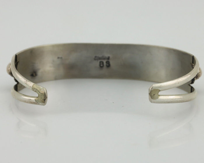 Women's Navajo Bracelet 925 Silver Natural Pink Mussel Native American Signed BB