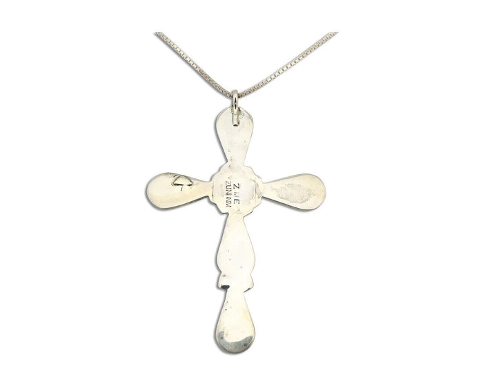 Zuni Cross Pendant 925 Silver Natural Gemstone Zeno & Maryann Edaaki C.80's