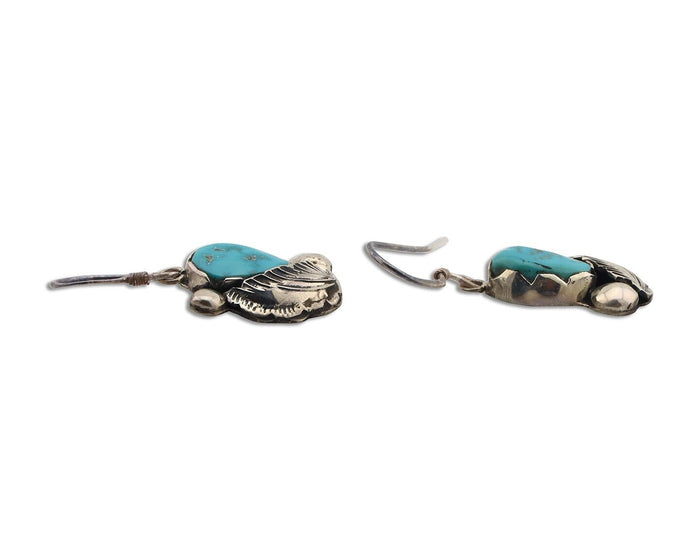 Zuni Dangle Handmade Earrings 925 Silver Blue Turquoise Native Artist C.80's