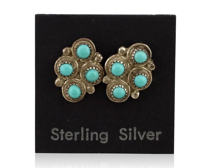 Zuni Earrings 925 Silver Sleeping Beauty Turquoise Native American Artist C.80's