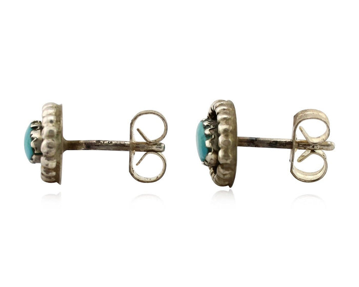 Zuni Earrings 925 Silver Sleeping Beauty Turquoise Native American Artist C.80's