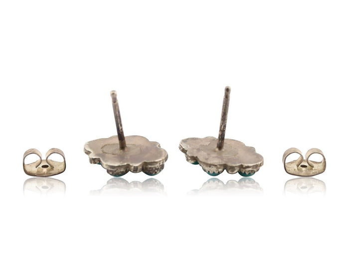 Zuni Earrings 925 Silver Sleeping Beauty Turquoise Native American Artist C.80's