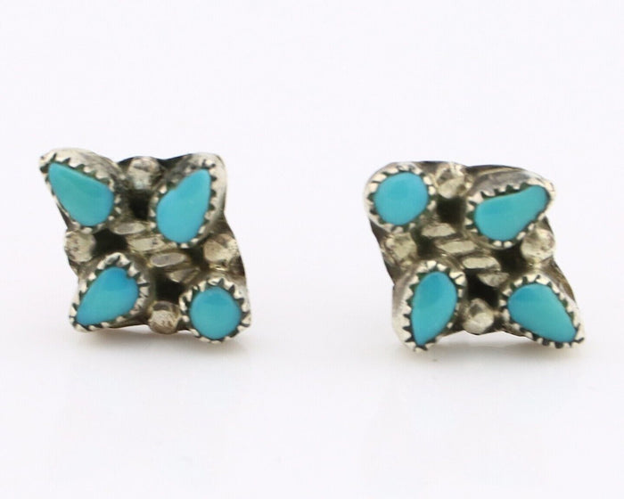 Zuni Earrings 925 Silver Sleeping Beauty Turquoise Native American Artist C.80's