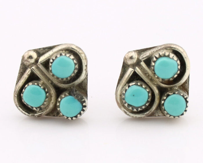 Zuni Earrings 925 Silver Sleeping Beauty Turquoise Native American Artist C.80's
