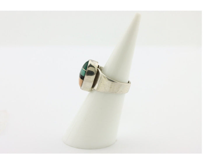 Zuni Inlaid Ring 925 Silver Mixed Natural Gemstones Native American Artist C.80s