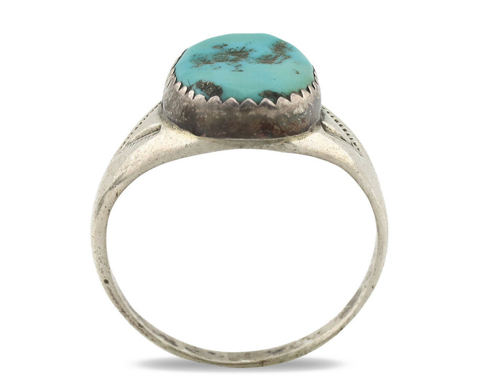 Zuni Ring .925 Silver Natural Blue Turquoise Native American Artist C.1980's
