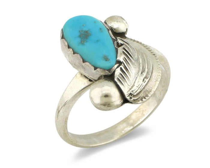 Zuni Ring 925 Silver Natural Mined Blue Turquoise Artist Signed Simplicio C.80's