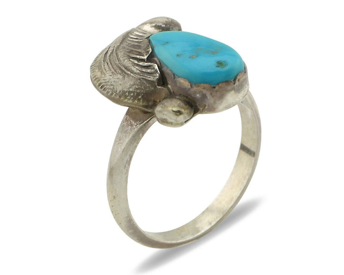 Zuni Ring 925 Silver Natural Mined Blue Turquoise Artist Signed Simplicio C.80's