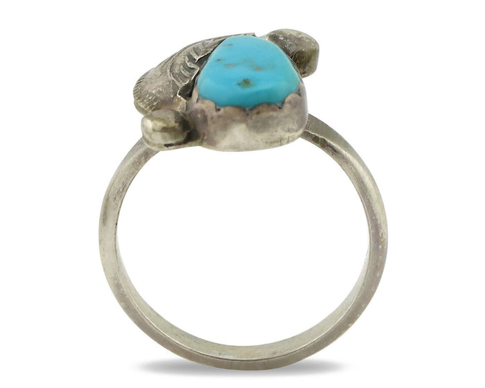 Zuni Ring 925 Silver Natural Mined Blue Turquoise Artist Signed Simplicio C.80's