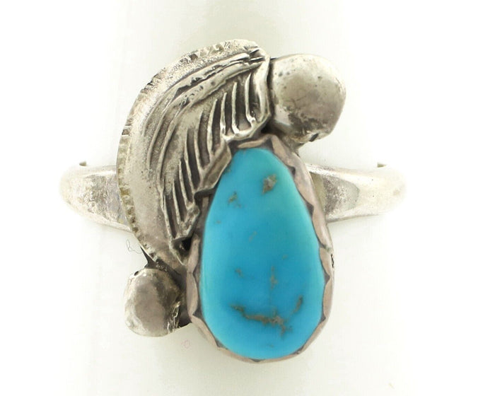 Zuni Ring 925 Silver Natural Mined Blue Turquoise Artist Signed Simplicio C.80's