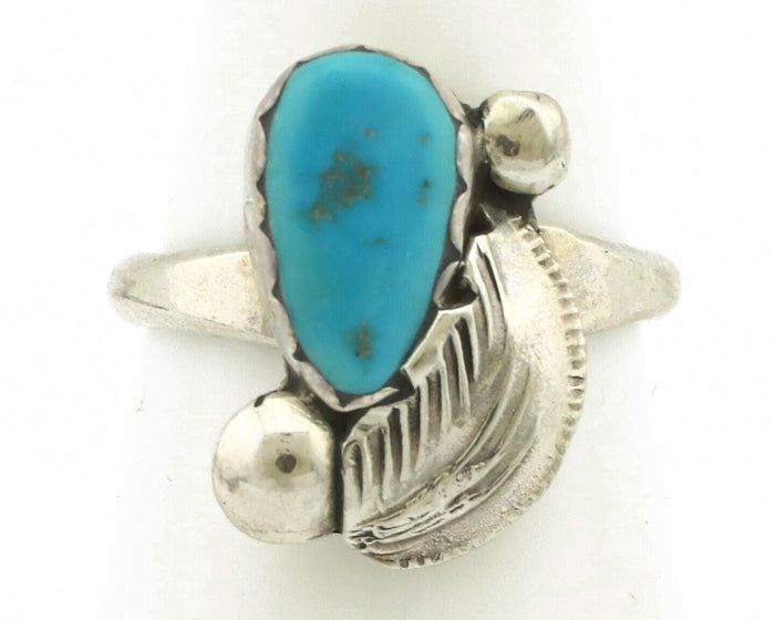 Zuni Ring 925 Silver Natural Mined Blue Turquoise Artist Signed Simplicio C.80's