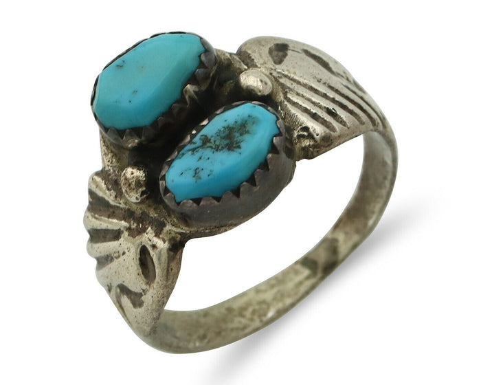 Zuni Ring .925 Silver Natural Sleeping Beauty Turquoise Native Artist C.80's