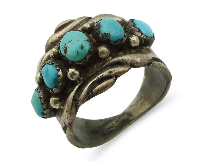 Zuni Ring .925 Silver Natural Sleeping Beauty Turquoise Native Artist C.80's