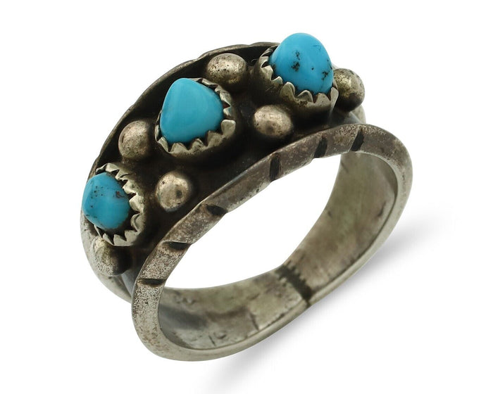 Zuni Ring .925 Silver Natural Sleeping Beauty Turquoise Signed MZR C.80's